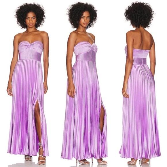 AMUR Purple Satin Sweetheart Neckline A-Line Stef Pleated Gown Dress Size 14 - Picture 4 of 16